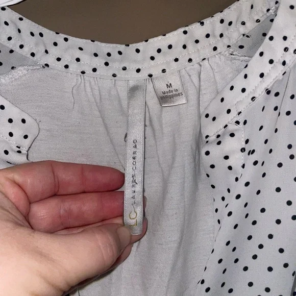 LC Lauren Conrad Women’s White Polka Dot Chiffon Short Sleeve Blouse Size M - Picture 3 of 4